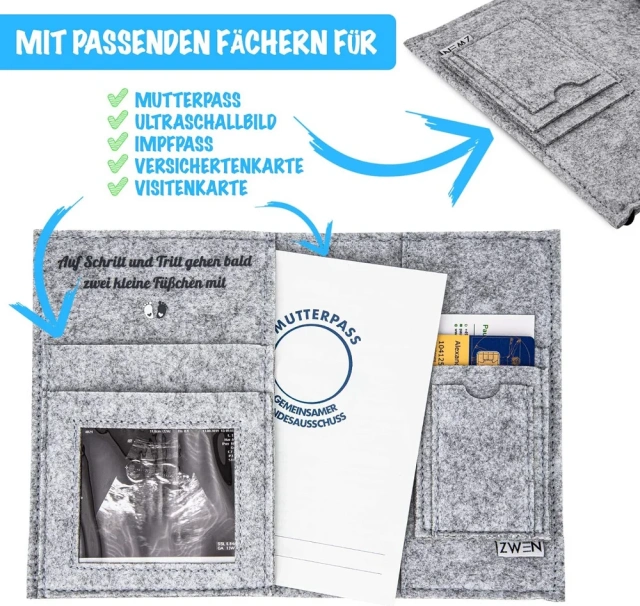 Bolsa de feltro de elefante bordado personalizado para registro de maternidade com cordão elástico e contas de coração