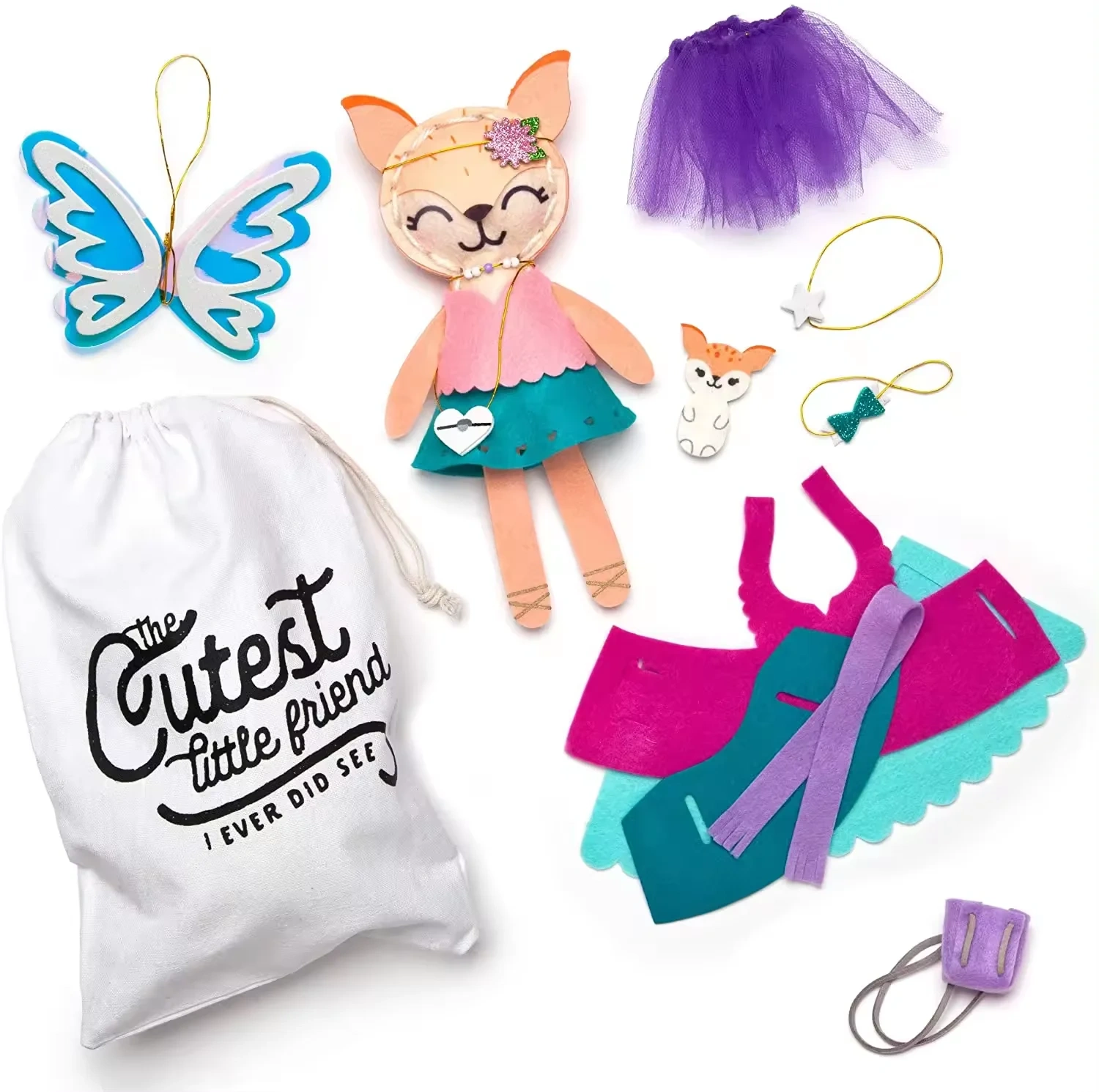 Custom Learn to Make A Fox Friend Craft Felt Sewing Kit with Clothes & Accessories