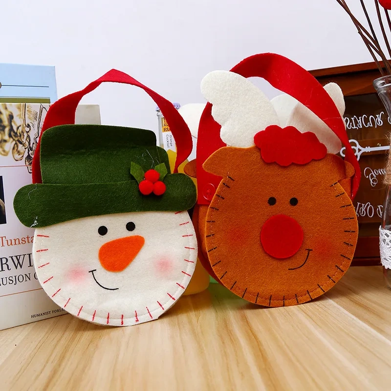 Christmas decoration supplies free sample custom santa claus snowman felt basket mini children Christmas candy treat gift bags