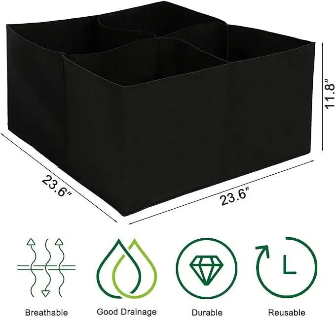 Fabric Breathable Grids Plant Grow Bags Raised Garden Beds Outdoor for Vegetables Flowers Square Felt Growing Container Bags