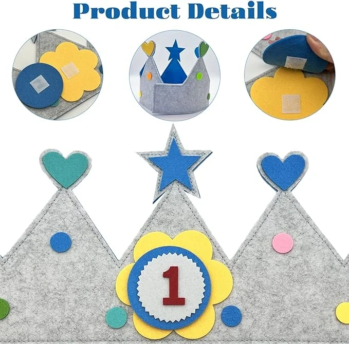 Custom 0-9 Years Old Reusable Felt Birthday Party Crown Hat