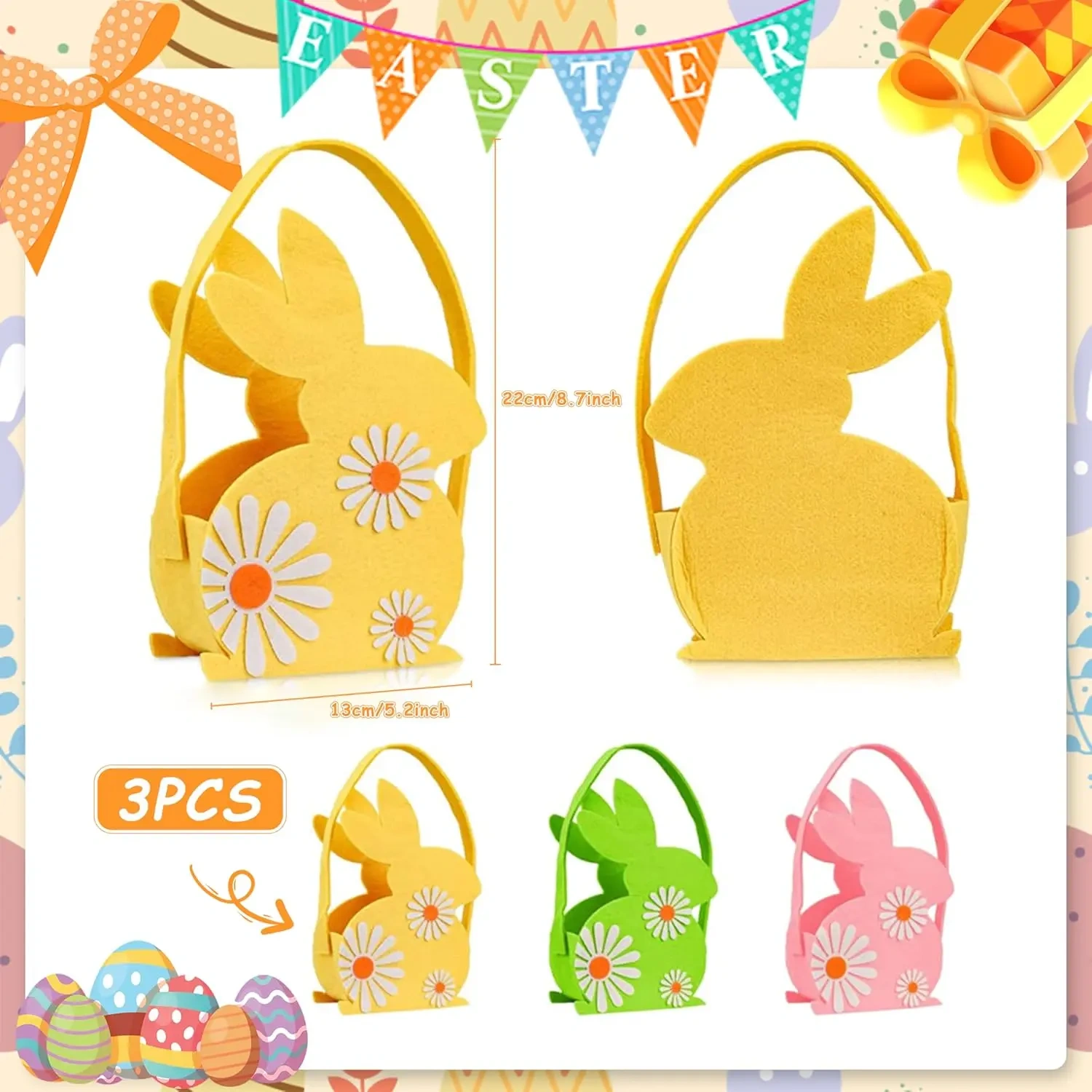 BSCI low MOQ Wholesale Easter decoration kids party novelties felt Easter chick candy gift bags buckets bunny Easter baskets