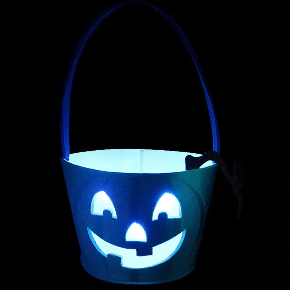 Trick or Treat LED Light Pumpkin Felt Halloween Candy Basket
