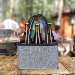 Bolsas de vino de fieltro personalizadas BSCI para botellas de vino, embalaje de regalo, venta al por mayor, bolsa de mano de fieltro gris duradera y portátil para botellas de cerveza