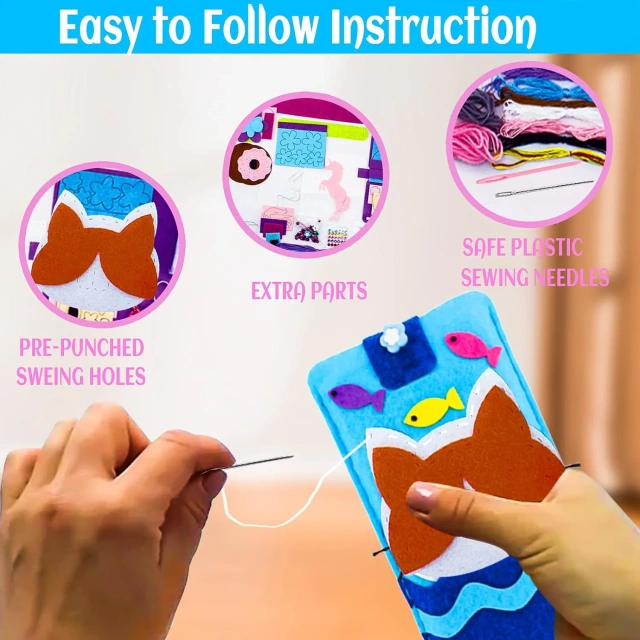 Custom Kids DIY Craft Toy Felt Sewing Kit S7 Unicorn Flowers