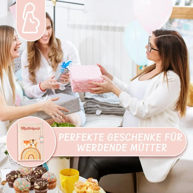 Custom Printed Brown Rainbow Felt Maternity Log Pass Cover with Elastic String Heart Beads