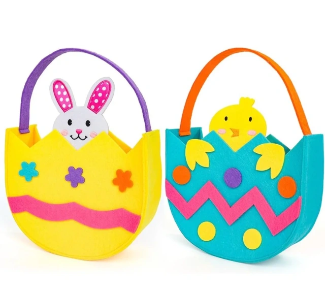 عينة مجانية بالجملة ديكورات حفلات عيد الفصح سلال صيد البيض المصنوعة من اللباد وأكياس هدايا حلوى أرنب عيد الفصح للأطفال