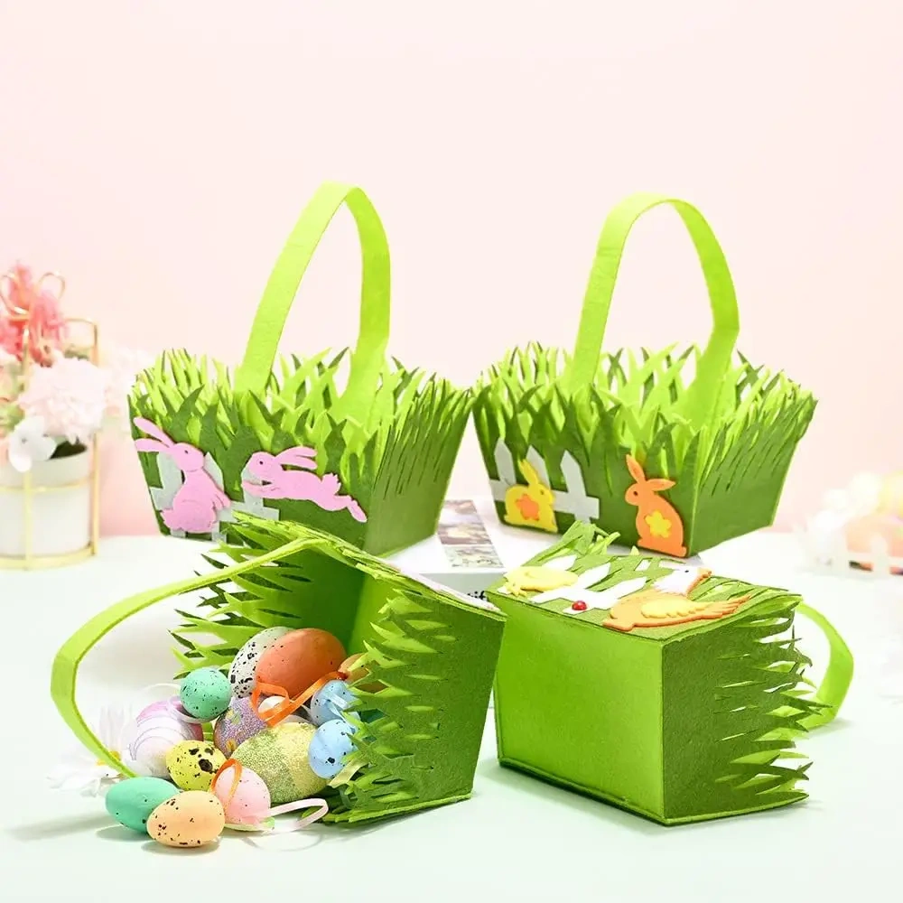 free sample wholesale new customize personalized sublimation chick cow candy bunny egg hunt felt gift bag Easter baskets for kid