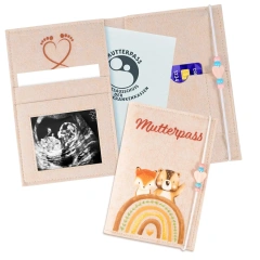 Custom Printed Brown Rainbow Felt Maternity Log Pass Cover with Elastic String Heart Beads