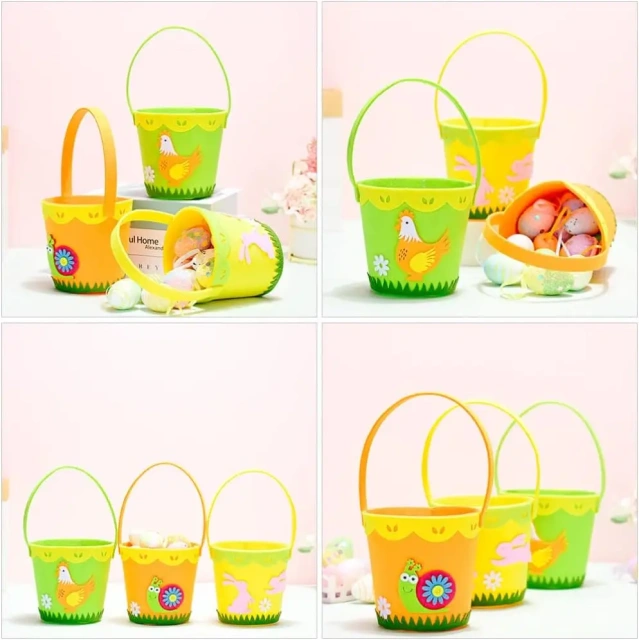 Certification CE échantillon gratuit nouveau personnalisé sublimation poussin vache bonbons lapin feutre sac cadeau paniers de Pâques pour enfants