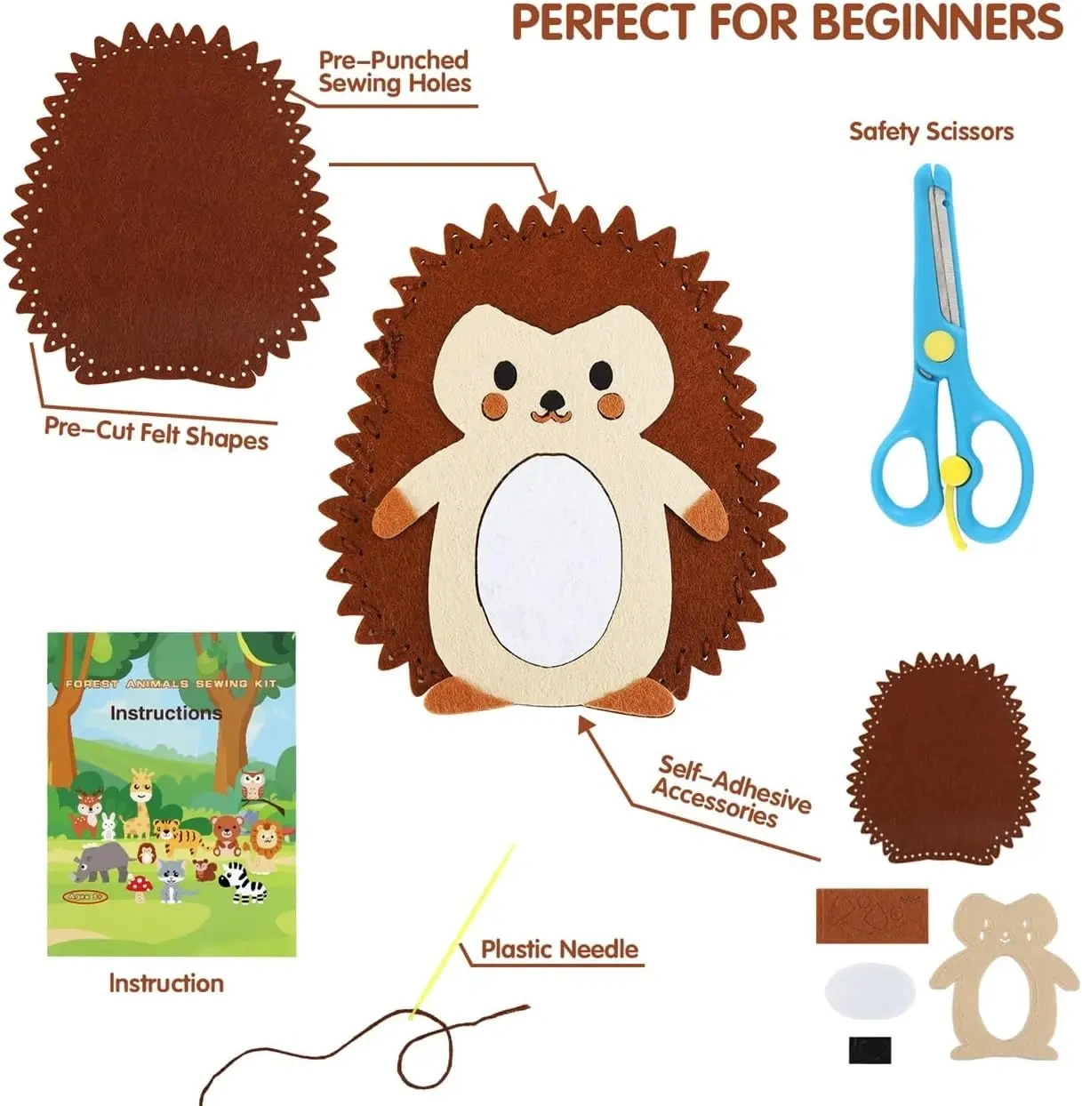 Kids Fun Education Toy Craft Forest Animals DIY Felt Sew Kit