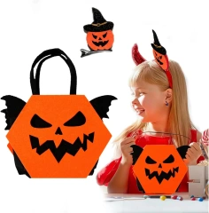 سلة حلوى الهالوين المصنوعة من اللباد على شكل يقطين مخيف للأطفال