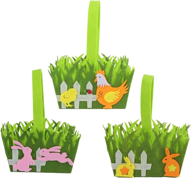 عينة مجانية بالجملة جديدة مخصصة للتسامي المخصص لفرخ بقرة حلوى أرنب بيض صيد كيس هدايا من اللباد سلال عيد الفصح للأطفال