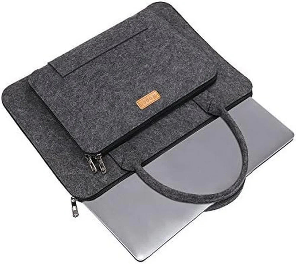 Unique design fashional 17 inch darkgrey felt notebook laptop bag with large storage space