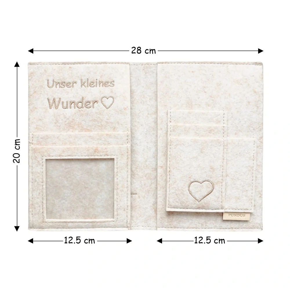 Custom Embroider Beige Felt Maternity Log Mutterpass Cover Bag with String Heart Silicone Beads