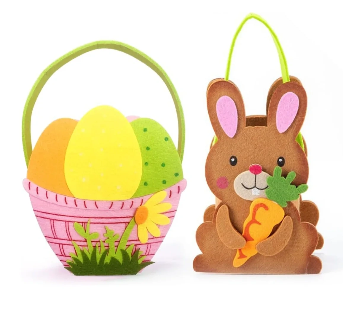 BSCI low MOQ wholesale Easter decoration party novelties chick egg hunt baskets felt Easter bunny candy gift bags for kids