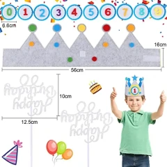 Decoração de aniversário de coroa de feltro fofa e reutilizável personalizada para bebês