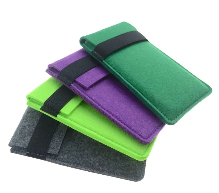 high quality recycled RPET needle punch polyester felt custom size color printed logo cell mobile phone belt pouch for promotion