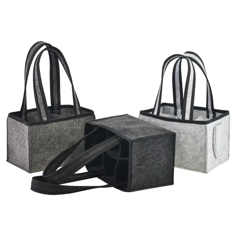 BSCI custom felt wine bags for wine bottles gift carry packaging wholesale portable durable grey felt beer bottle tote bag