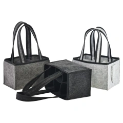 Bolsas de vino de fieltro personalizadas BSCI para botellas de vino, embalaje de regalo, venta al por mayor, bolsa de mano de fieltro gris duradera y portátil para botellas de cerveza