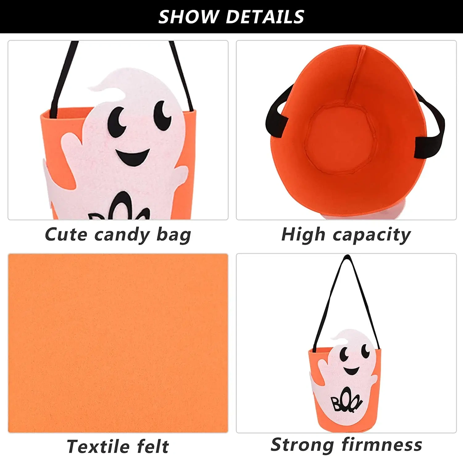 2025 Kid Trick or Treat Pumpkin Felt Halloween Candy Bucket