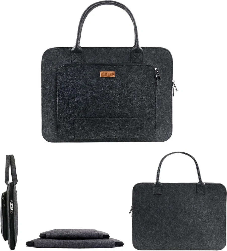 Unique design fashional 17 inch darkgrey felt notebook laptop bag with large storage space