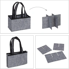 Bolsas de vino de fieltro personalizadas BSCI para botellas de vino, embalaje de regalo, venta al por mayor, bolsa de mano de fieltro gris duradera y portátil para botellas de cerveza