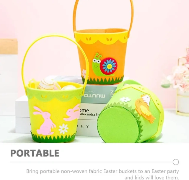 Certification CE échantillon gratuit nouveau personnalisé sublimation poussin vache bonbons lapin feutre sac cadeau paniers de Pâques pour enfants