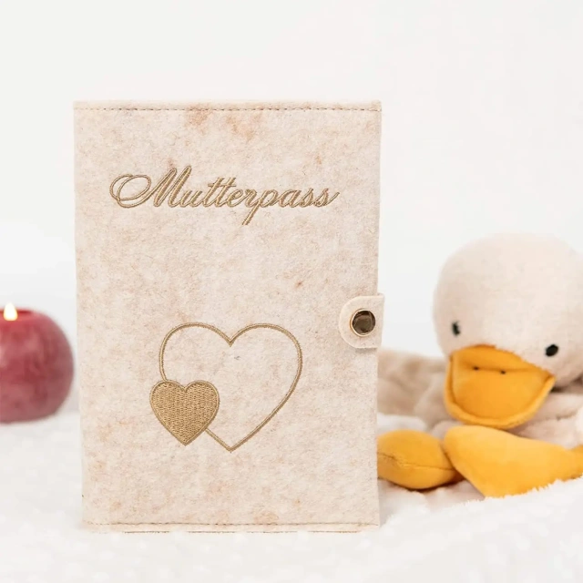 Capa de registro de maternidade de feltro premium bege bordada personalizada com contas de silicone elásticas