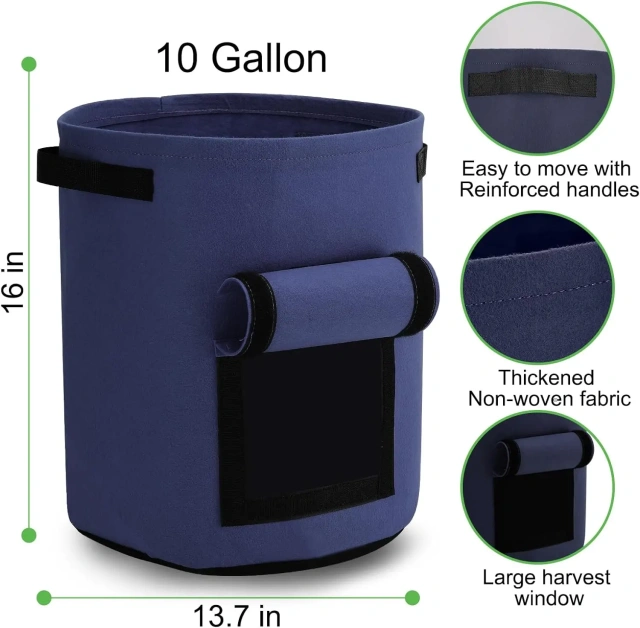 mua sỉ giá rẻ thùng trồng cây trong vườn 10 gallon tùy chỉnh túi trồng cây bằng vải không dệt dày có tay cầm và cửa sổ thu hoạch