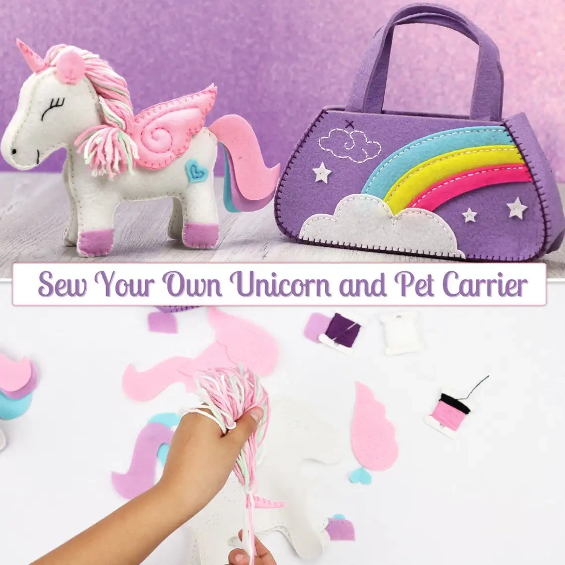 Kids Fun Toy Make Your Unicorn Bag Craft DIY Felt Sewing Kit