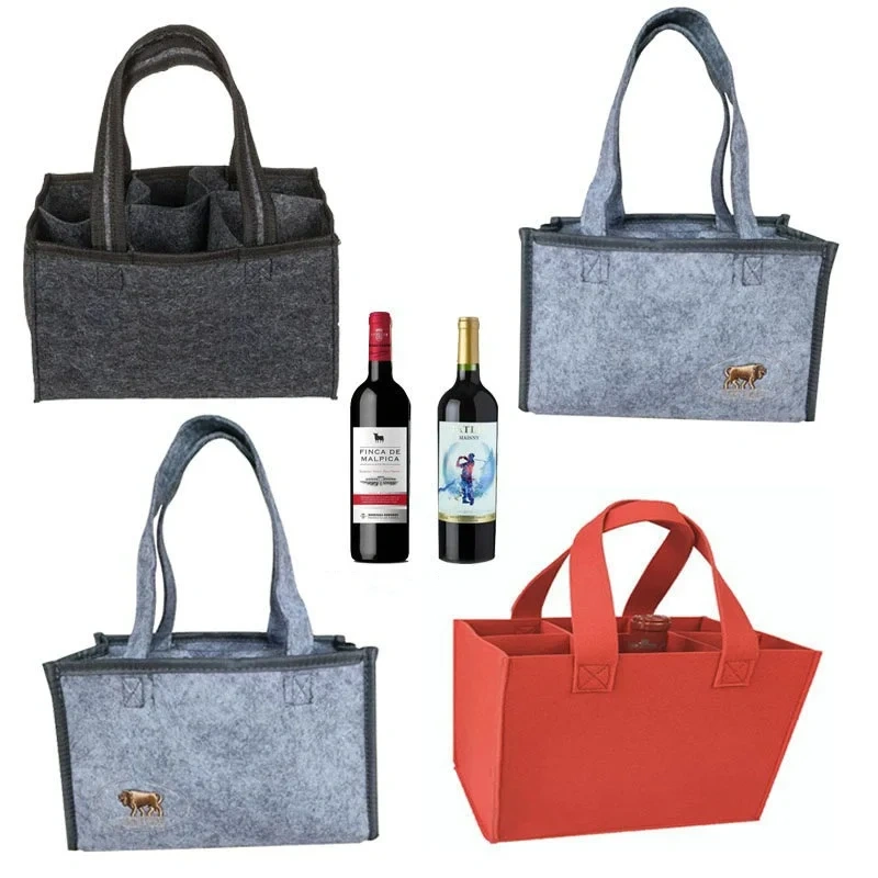 BSCI washable wine bag reusable felt insulated tote with division gift bags holders custom logo