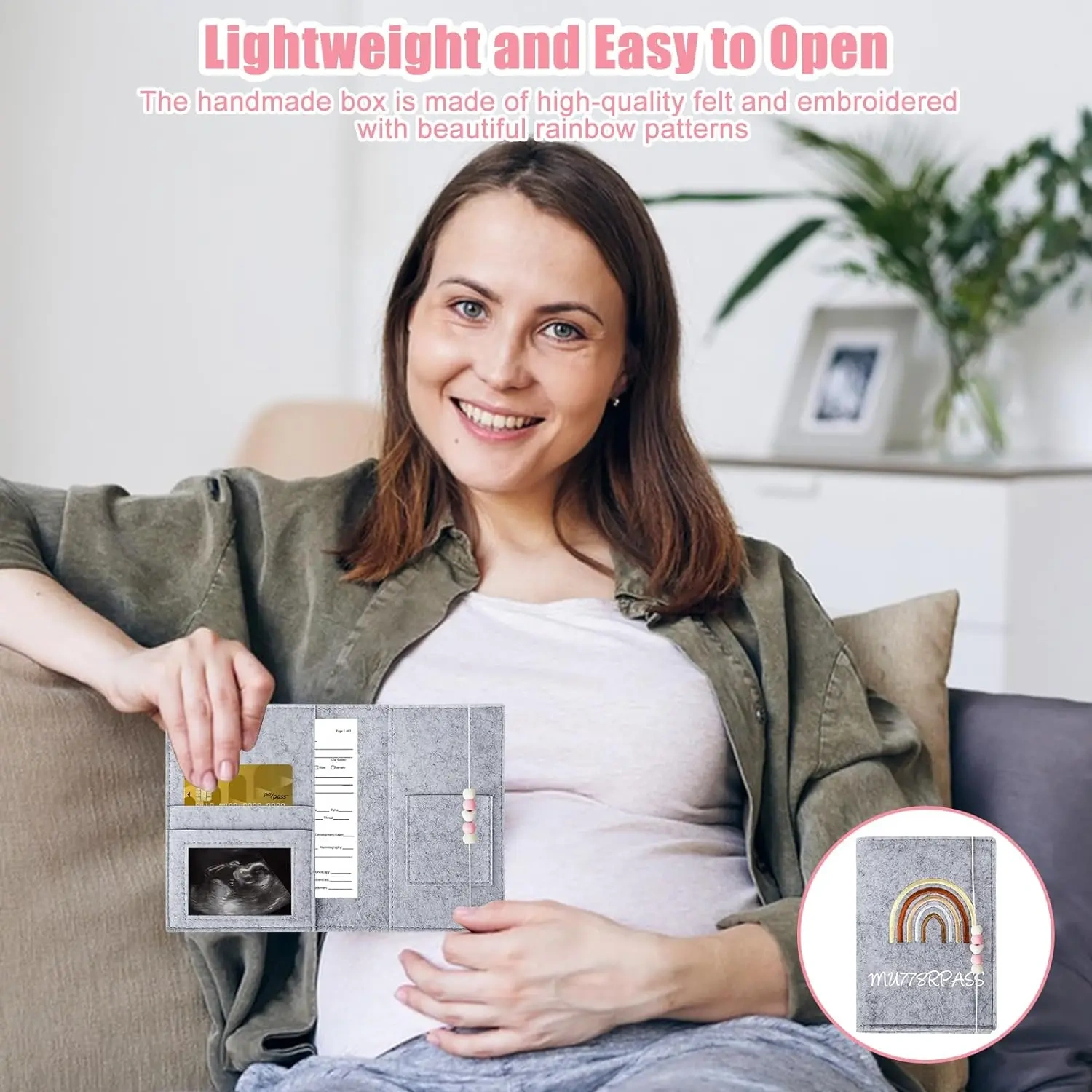 Custom Grey Rainbow Felt Maternity Log Mutterpass Cover Bag for Pregnant Mother