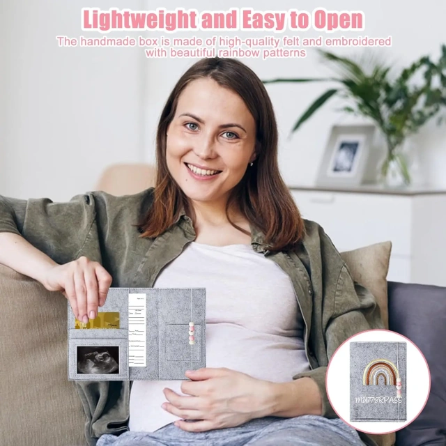 حقيبة حمل مخصصة من اللباد الرمادي بألوان قوس قزح للأم الحامل