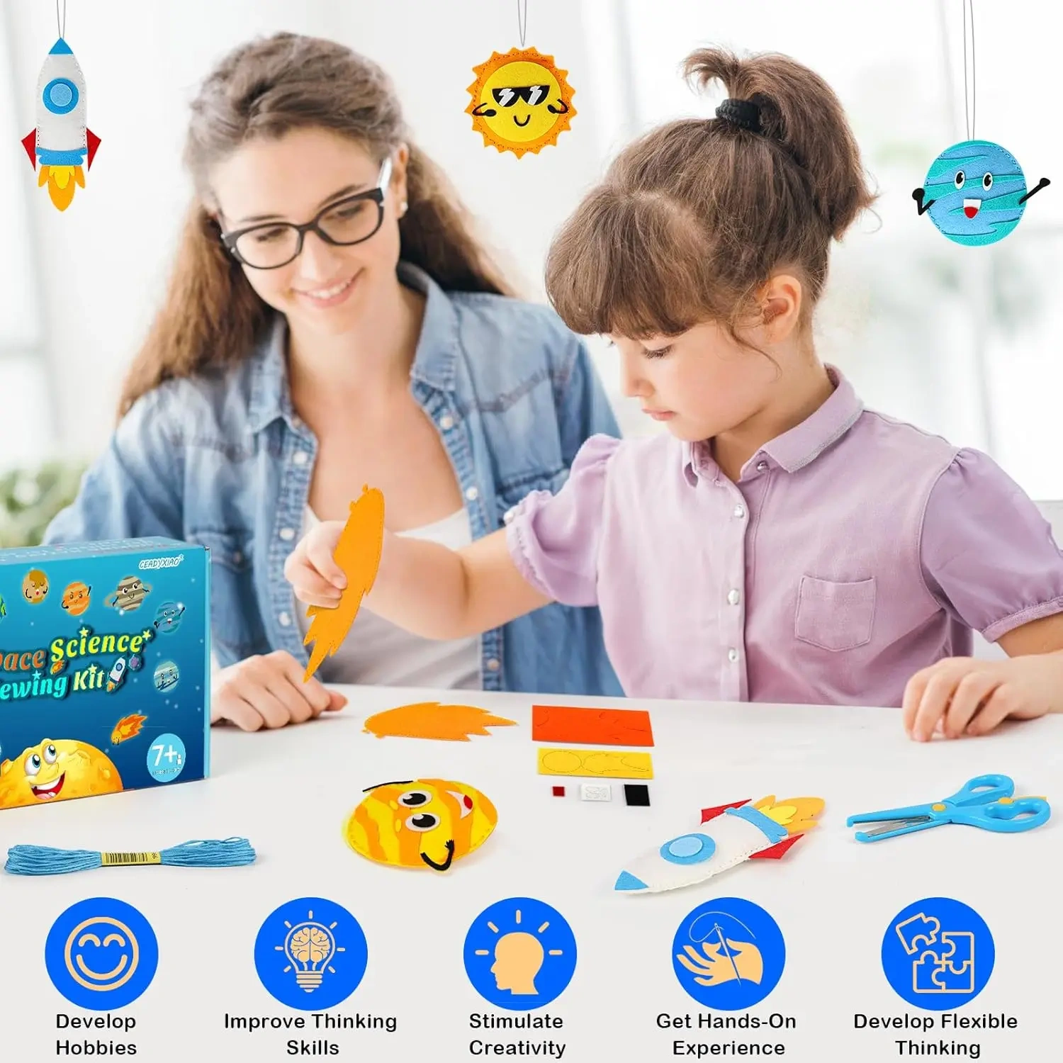 Kids Fun Craft Space Science Planet Rocket DIY Felt Sew Kit