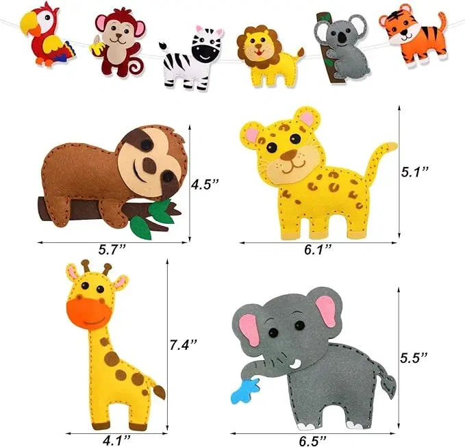 Kids Craft Art DIY Felt Sewing Kit S14 Safari Jungle Animals