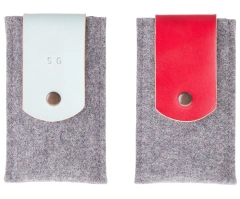 Estuche para teléfono móvil de fieltro de poliéster perforado con aguja RPET reciclado con logotipo impreso en color y tamaño personalizado para hombres, mujeres y niños