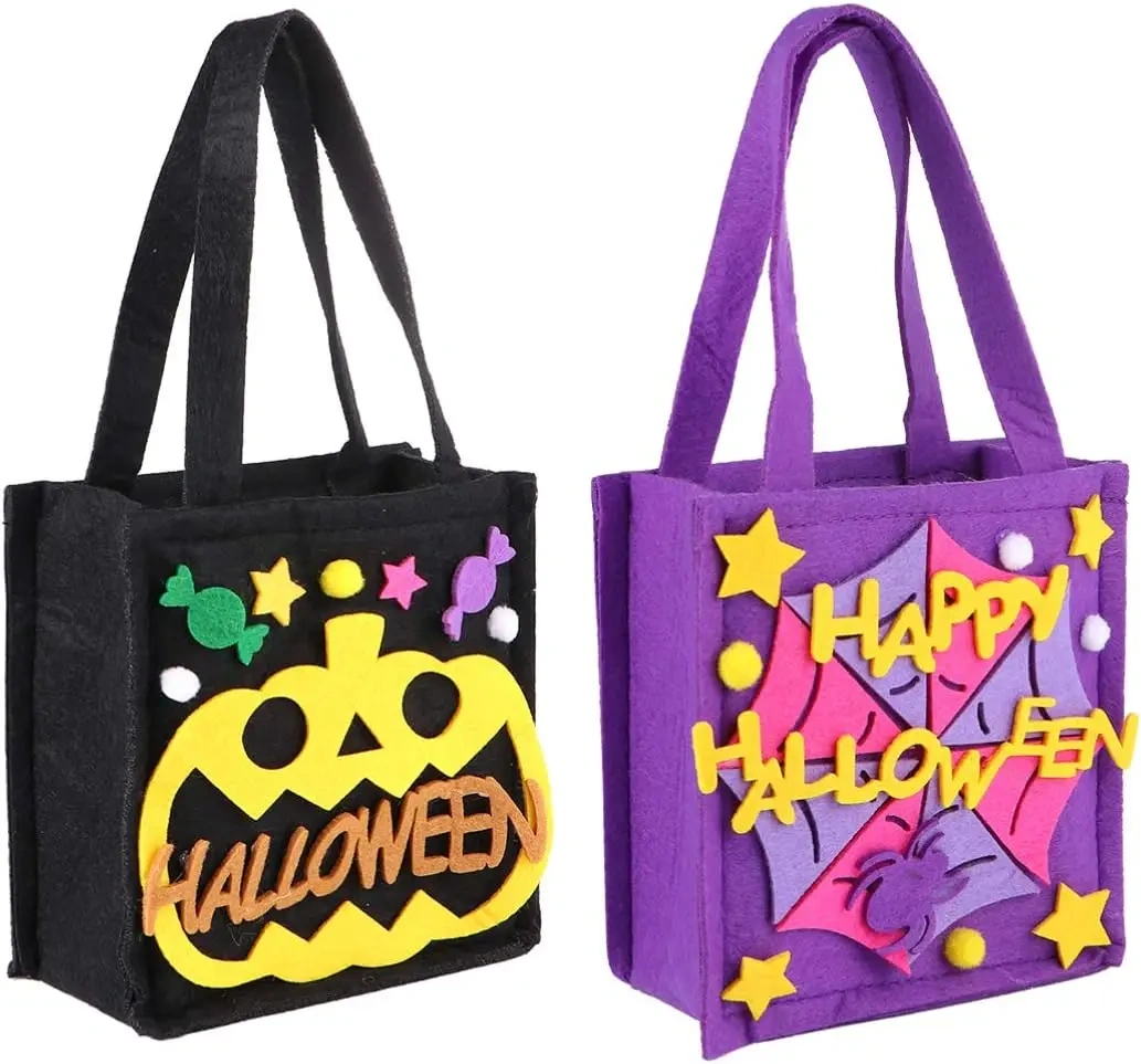 Kids 2024 Trick or Treat Decoration Felt Halloween Candy Bag