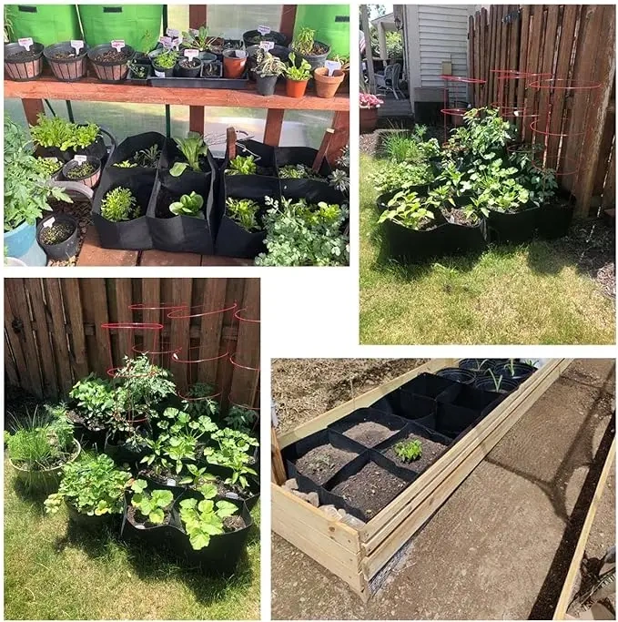 Fabric Breathable Grids Plant Grow Bags Raised Garden Beds Outdoor for Vegetables Flowers Square Felt Growing Container Bags