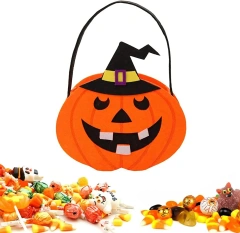 Canasta de dulces de Halloween de fieltro con forma de calabaza para pedir dulces 2025 para niños