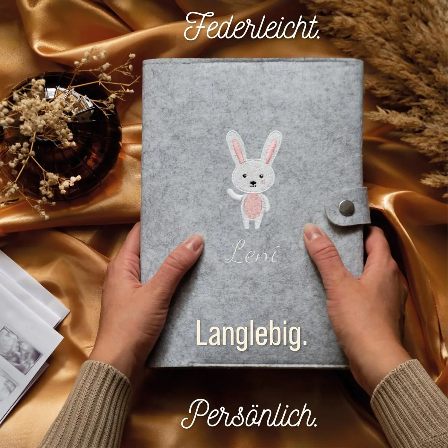 Custom Embroider Bunny Felt Maternity Log Mutterpass Cover with Snap Button