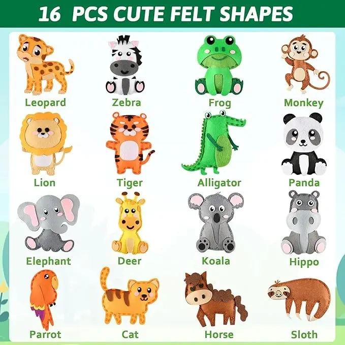 Custom Kids Fun Craft Toy DIY Jungle Animals Felt Sewing Kit