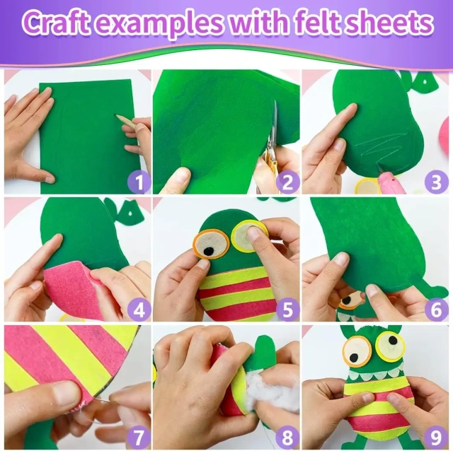 Feuille d'autocollants en feutre auto-adhésifs créatifs et amusants pour enfants