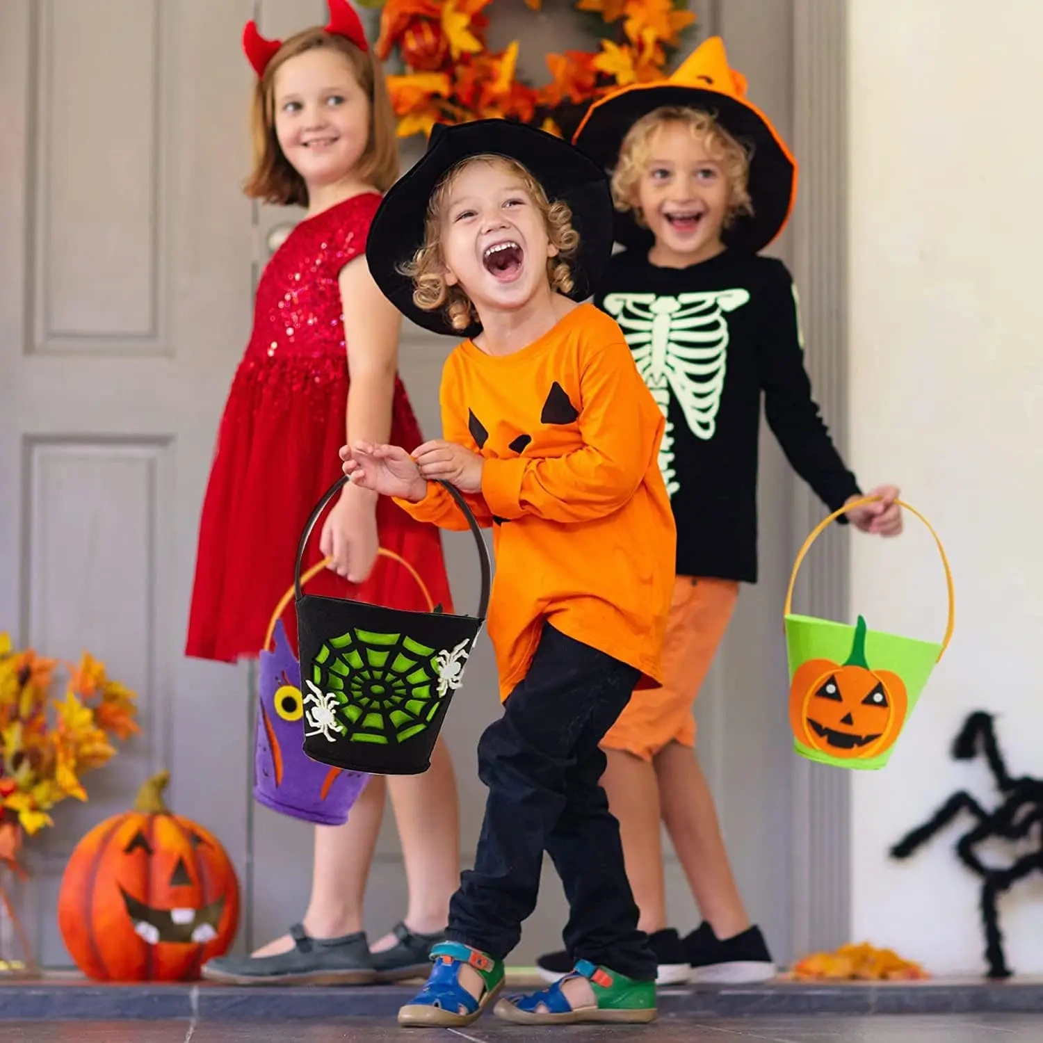 Custom Kids 2024 Trick or Treat Felt Halloween Candy Bucket