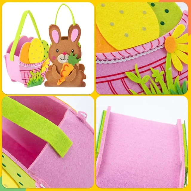 BSCI faible MOQ en gros décoration de Pâques nouveautés de fête paniers de chasse aux œufs de poussin feutre lapin de Pâques bonbons sacs-cadeaux pour enfants