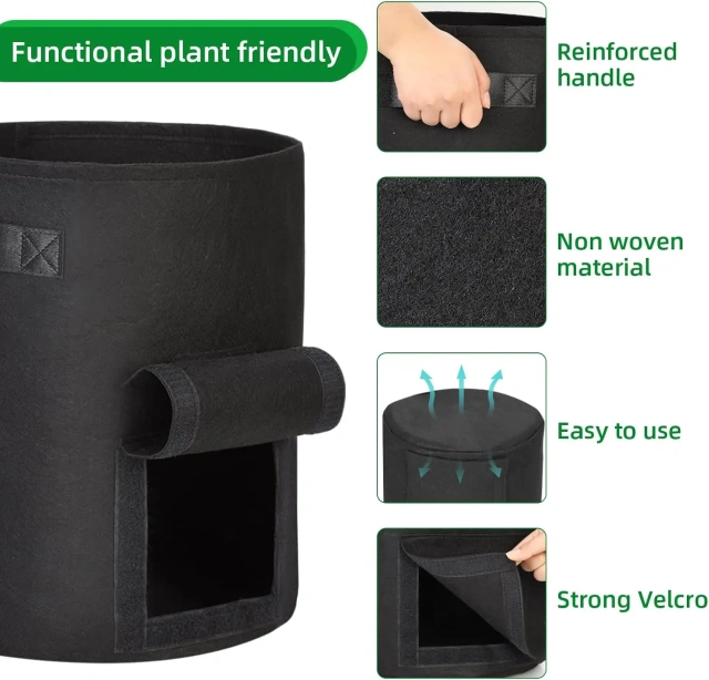 2024 nouveau design unique 10 gallons multi-usages feutre aération tissu non tissé poignée plante potager tissu potager sac de culture
