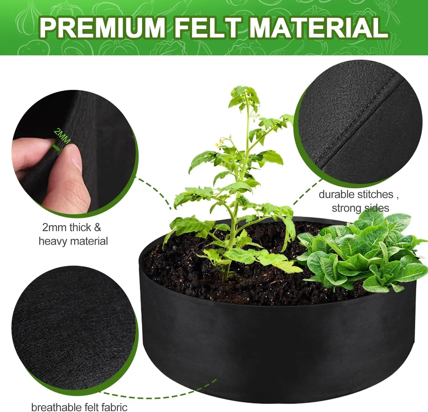 cheap bulk buy new custom large heavy duty fabric round raised  planting flower vegetable potato garden planter pots grow bag