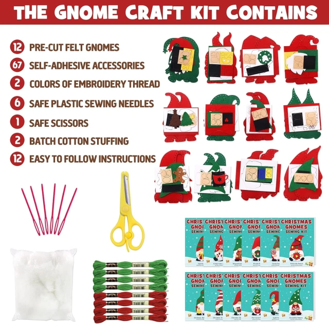 مجموعة أدوات الخياطة التعليمية للأطفال من اللباد S12 على شكل قزم عيد الميلاد