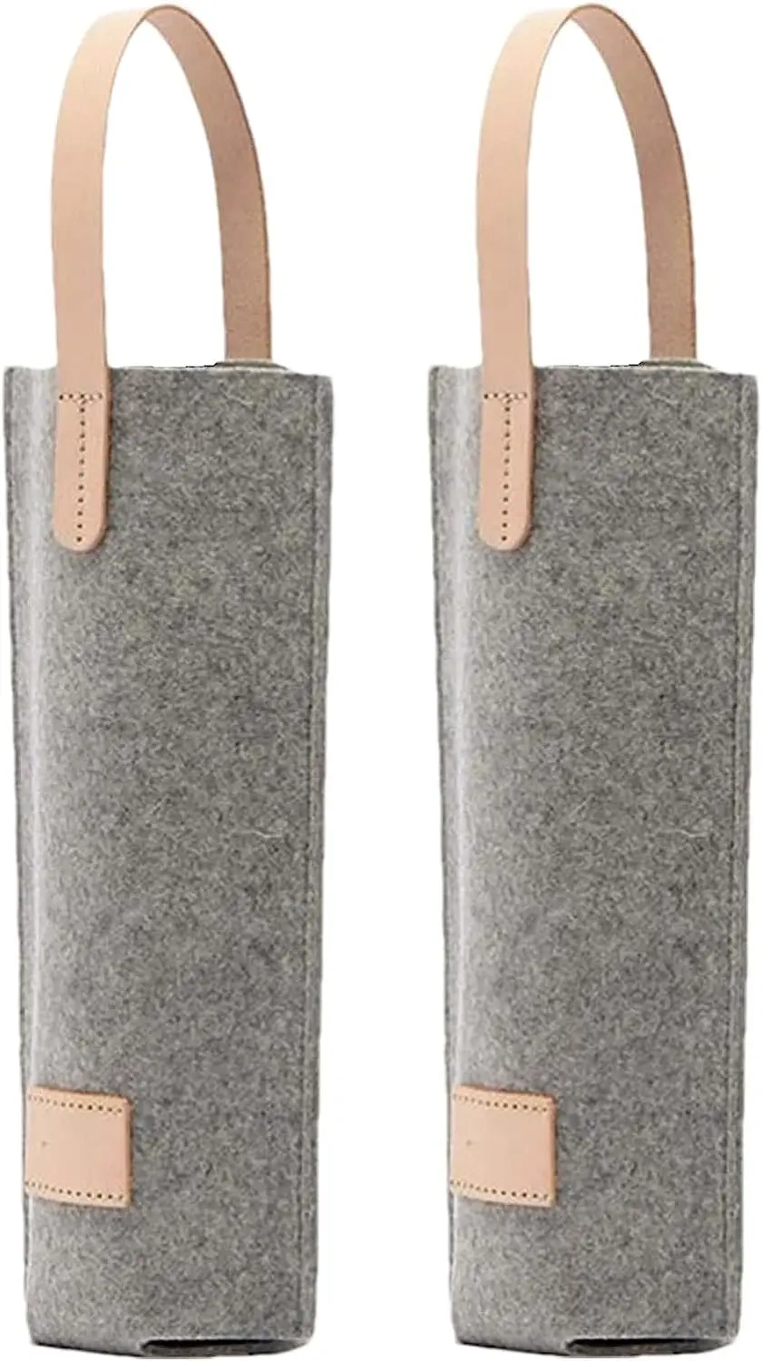 Padded leather handle custom felt non woven wine bottle carrier tote bag for shopping wedding birthday dinner parties