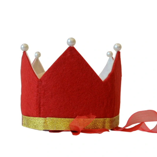 تاج عيد ميلاد للأطفال مصنوع من اللباد باللون الذهبي والأحمر والأبيض اللامع حسب الطلب